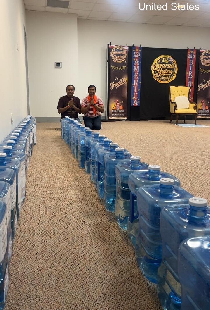 Rows of sacred water containers prepared for NadeeJala Samarpana